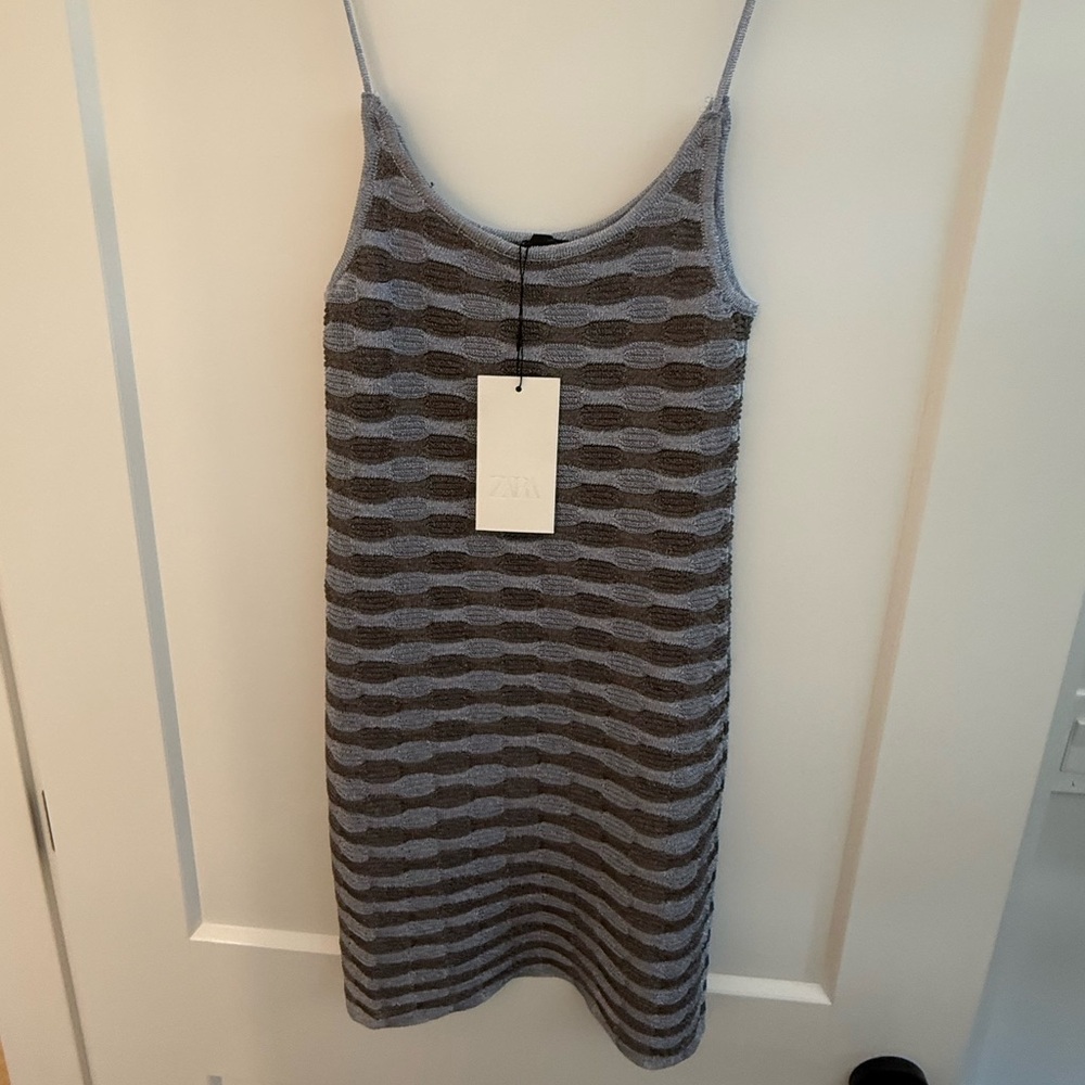 Zara Gray and Cream Striped Mini Dress